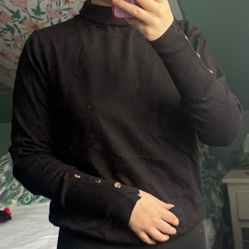Fashion Nova Black Cowl Neck Sweater with Button Details